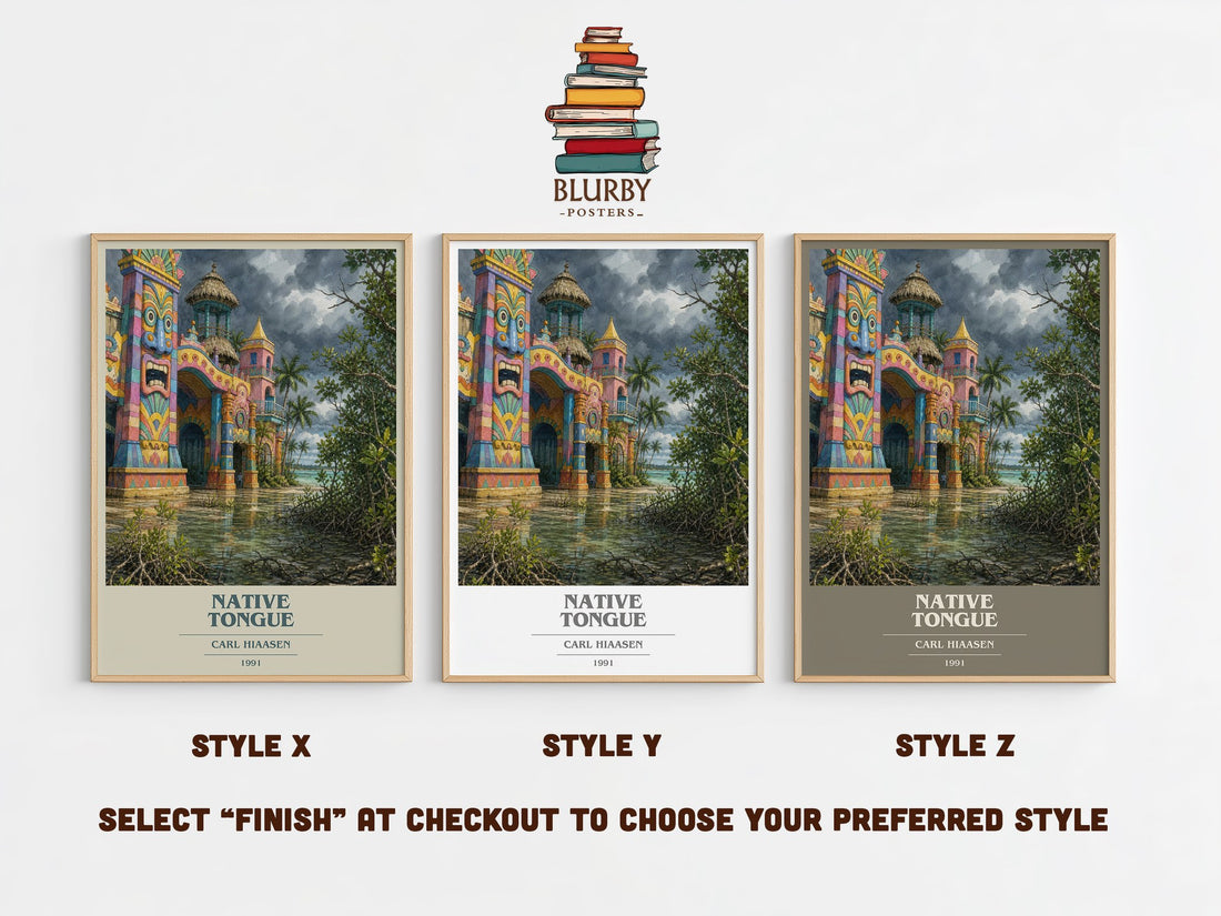 Native Tongue book cover print in frame leaning in hallway – satire wall art (mockup)