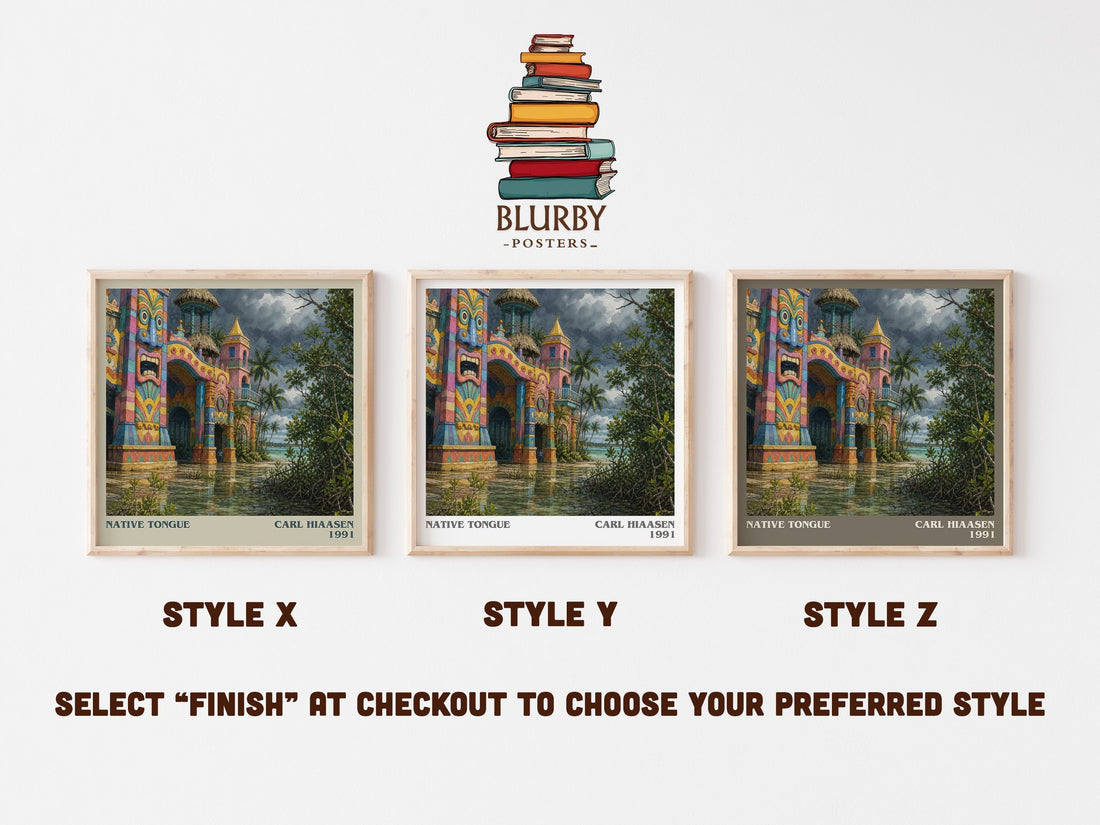 Native Tongue literary print in frame leaning in hallway – satire wall art (mockup)