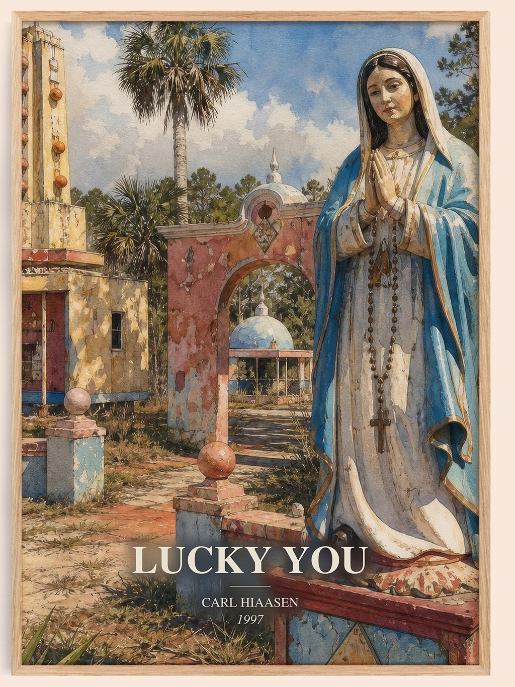 Lucky You watercolour book poster by Carl Hiaasen – framed literary art print