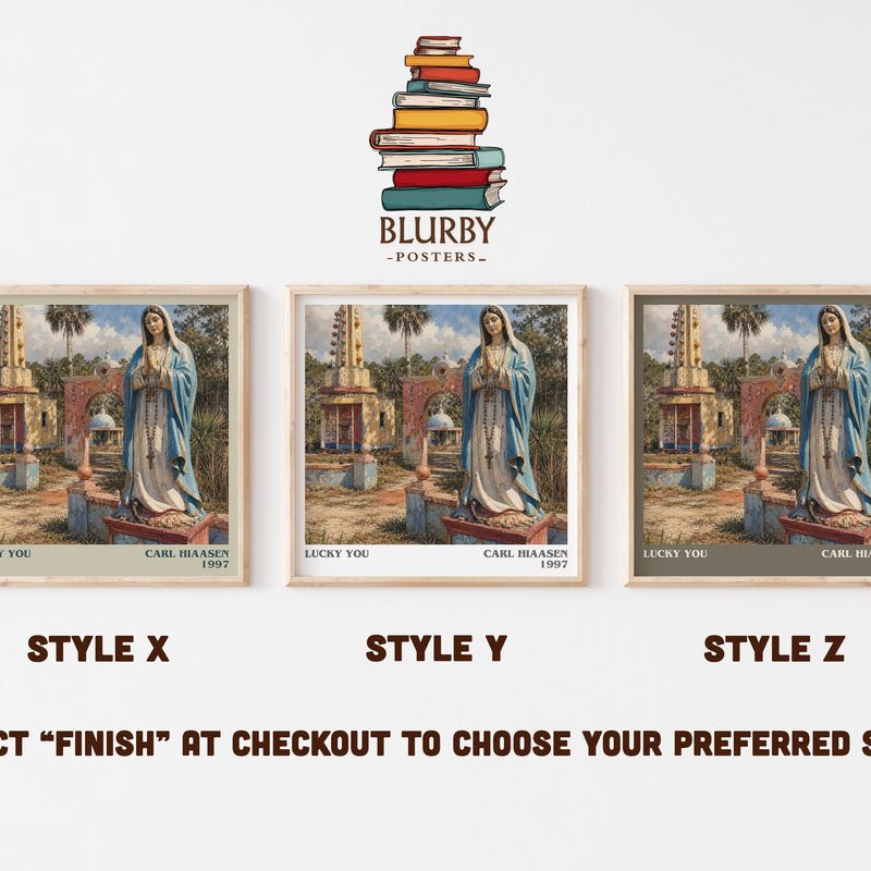 Lucky You literary print in frame leaning in hallway – satire wall art