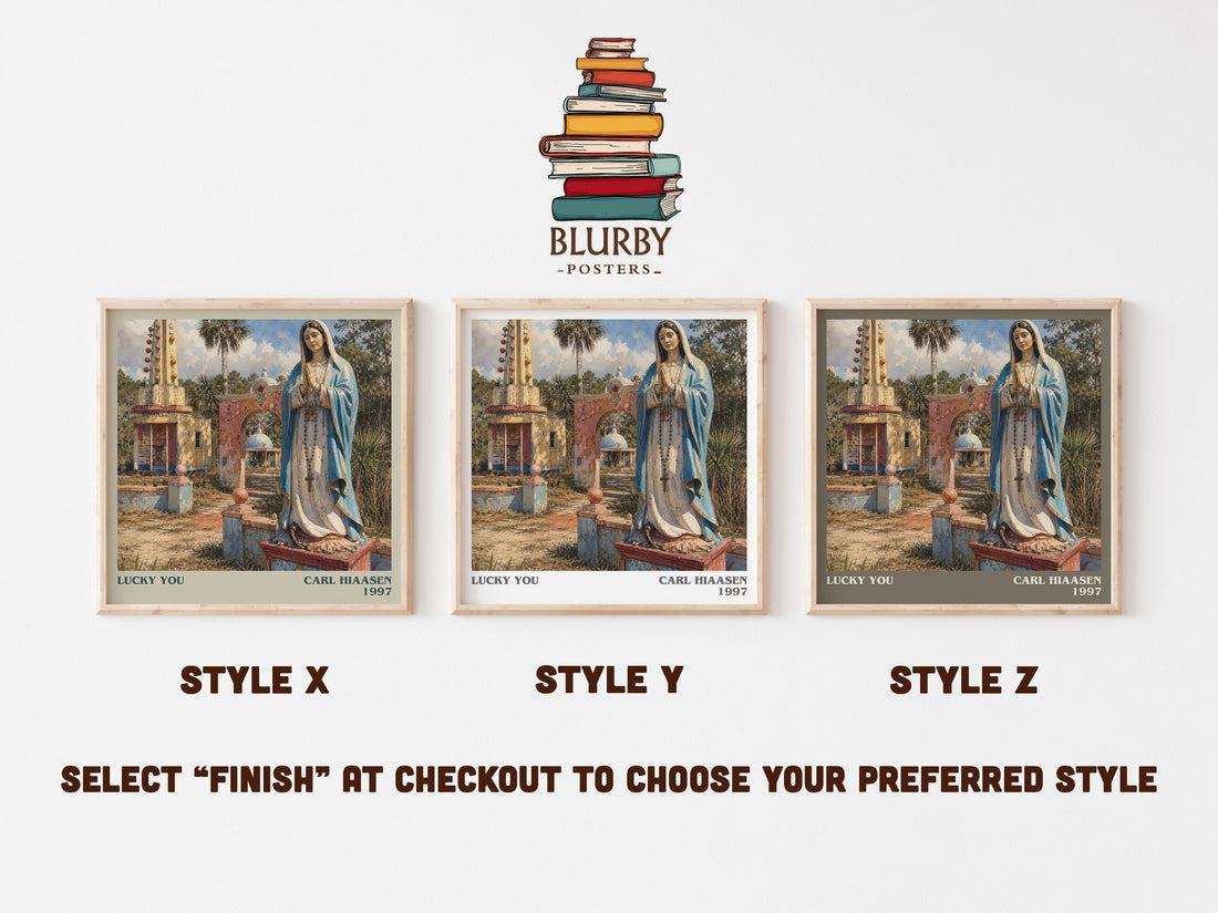 Lucky You literary print in frame leaning in hallway – satire wall art (mockup)