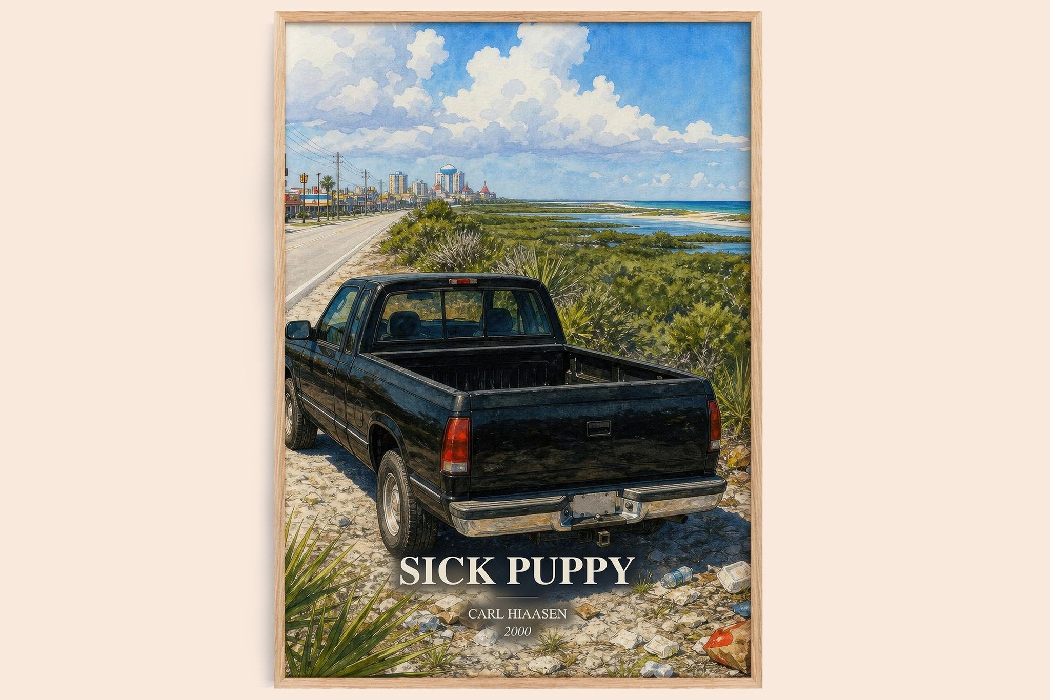 Sick Puppy Book Watercolour Illustration by Carl Hiaasen