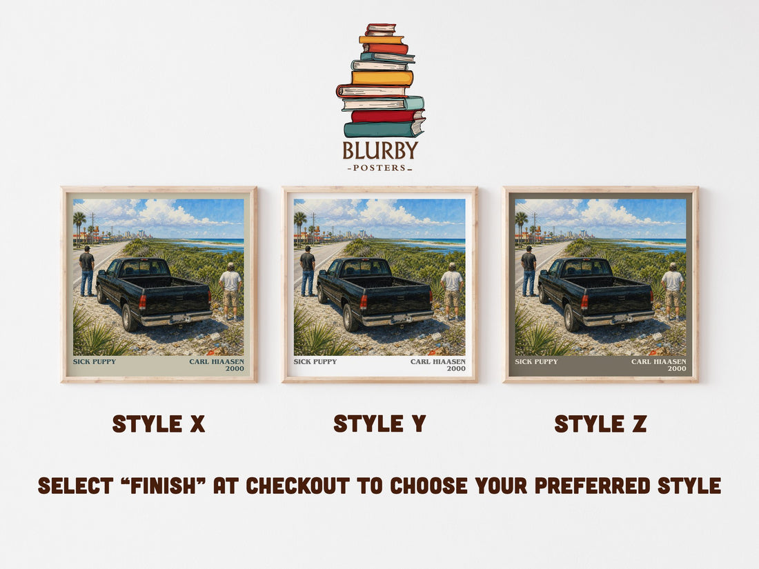 Sick Puppy literary print in frame leaning in hallway – satire wall art (mockup)