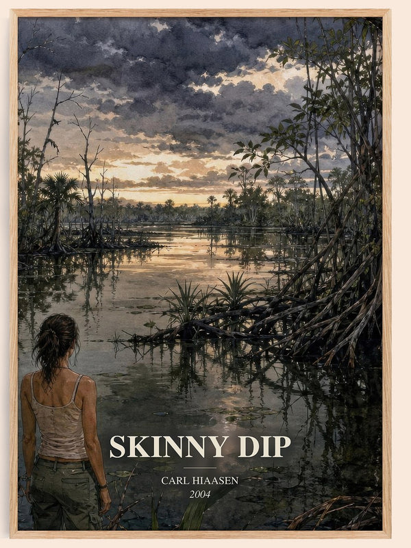 Skinny Dip watercolour book poster by Carl Hiaasen – framed literary art print
