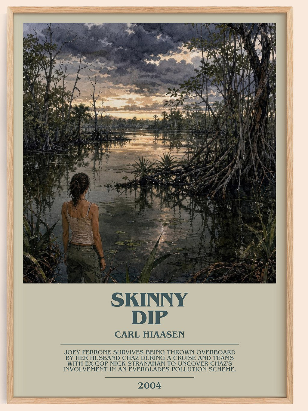 Skinny Dip bookish book poster by Carl Hiaasen – framed literary art print