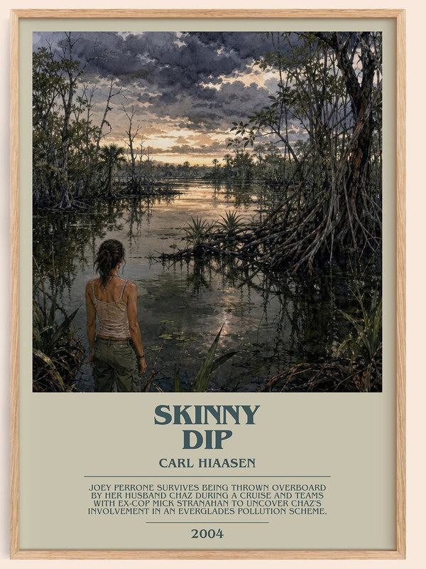 Skinny Dip bookish book poster by Carl Hiaasen – framed literary art print