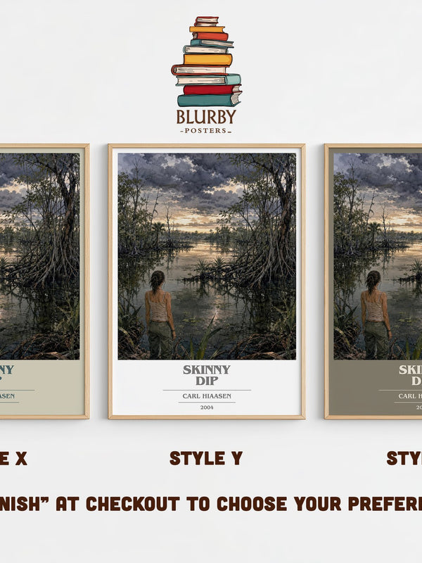 Skinny Dip book cover print in frame leaning in hallway – crime wall art