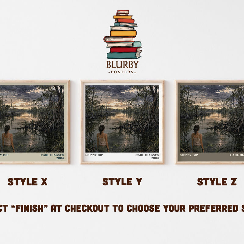 Skinny Dip literary print in frame leaning in hallway – crime wall art