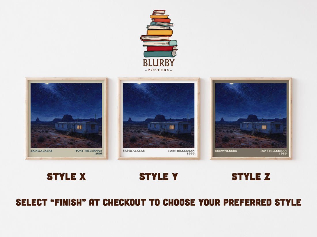 Skinwalkers literary print in frame leaning in hallway – mystery wall art (mockup)