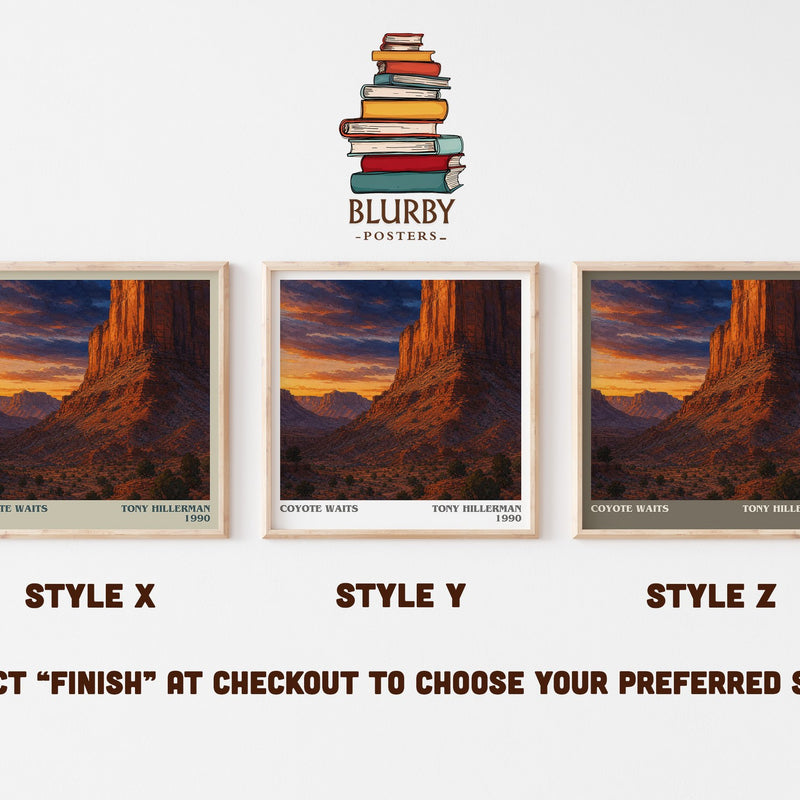 Coyote Waits literary print in frame leaning in hallway – mystery wall art