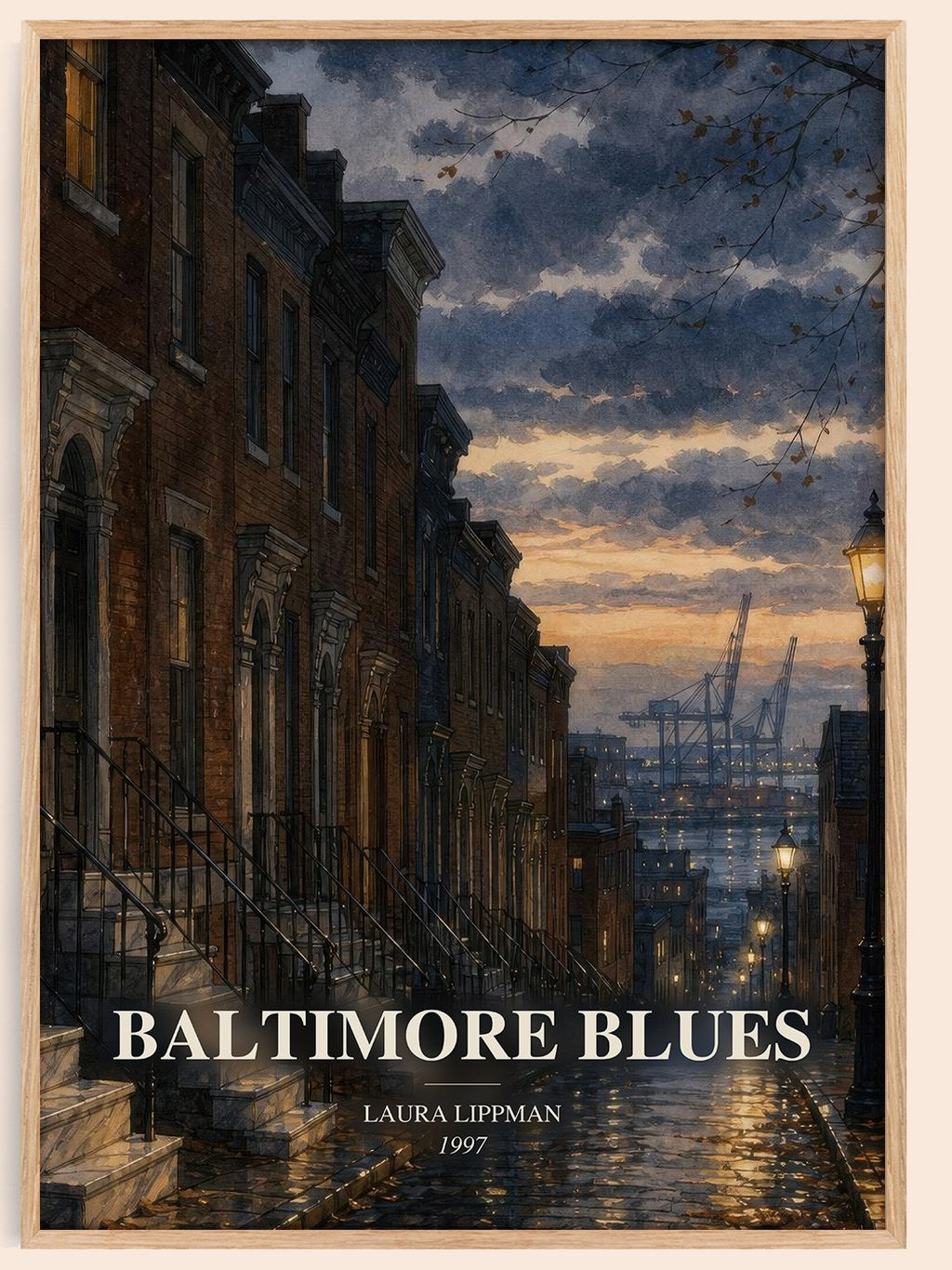 Baltimore Blues watercolour book poster by Laura Lippman – framed literary art print