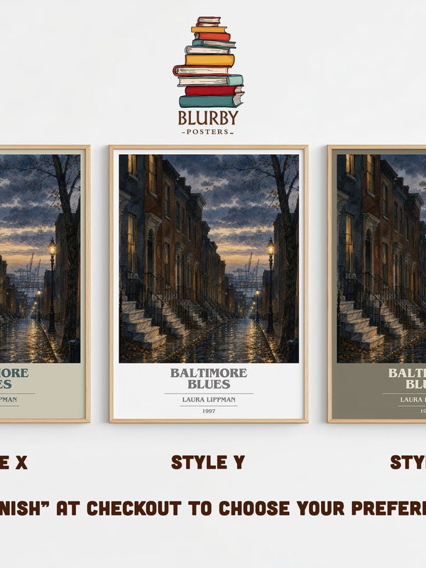 Baltimore Blues book cover print in frame leaning in hallway – crime wall art