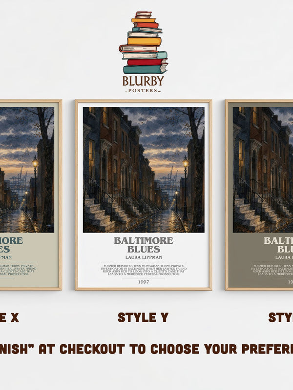 Baltimore Blues bookish print in frame leaning in hallway – crime wall art