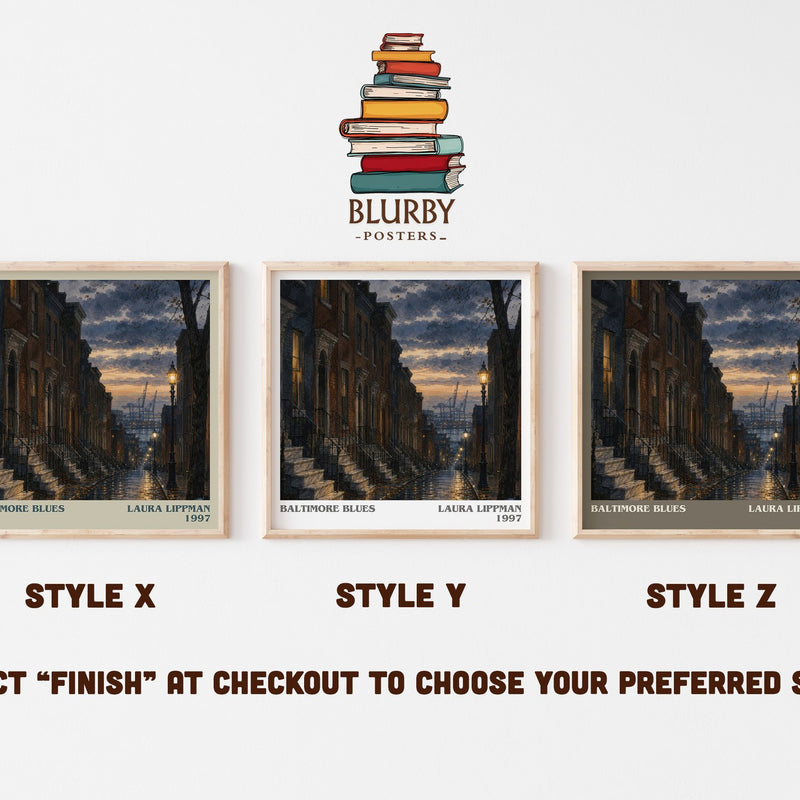 Baltimore Blues literary print in frame leaning in hallway – crime wall art