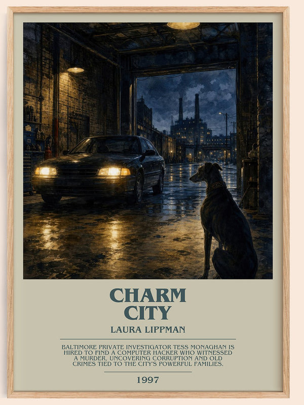 Charm City bookish book poster by Laura Lippman – framed literary art print