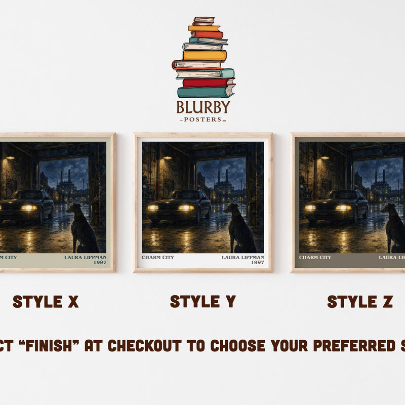 Charm City literary print in frame leaning in hallway – crime wall art