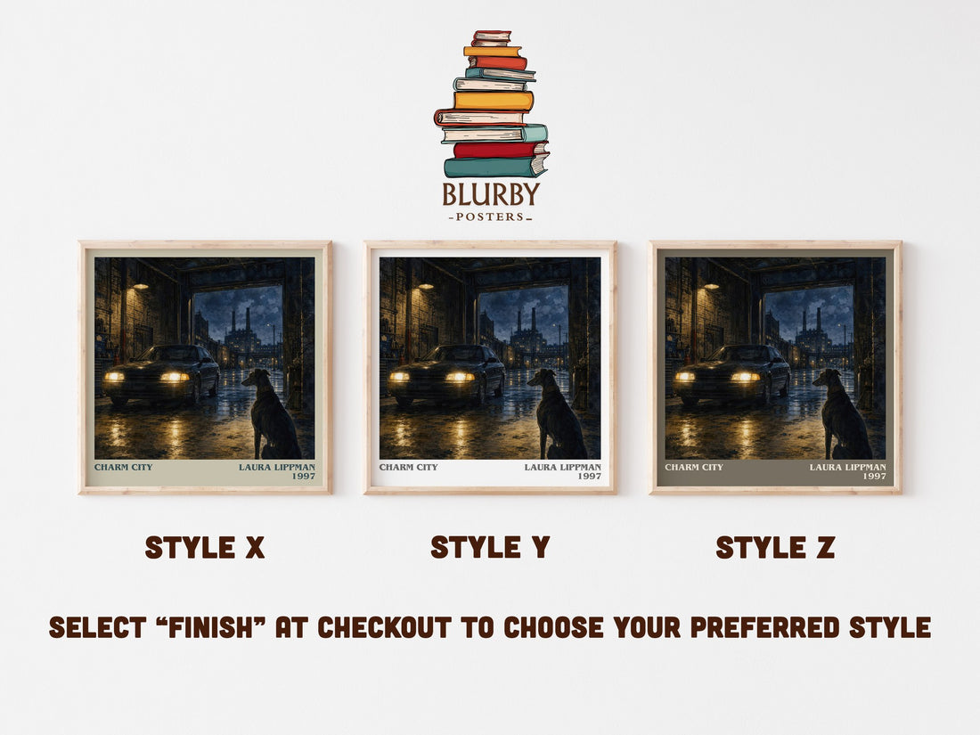 Charm City literary print in frame leaning in hallway – crime wall art (mockup)
