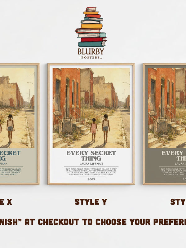 Every Secret Thing bookish print in frame leaning in hallway – crime wall art