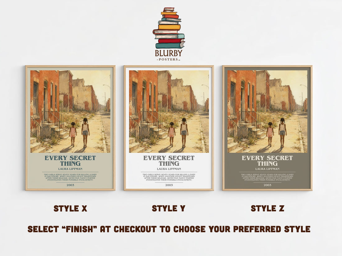 Every Secret Thing bookish print in frame leaning in hallway – crime wall art (mockup)