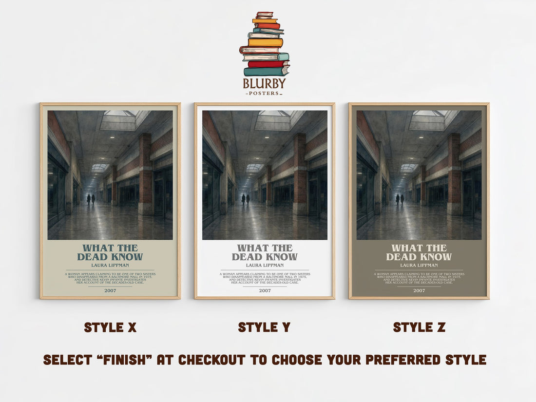 What the Dead Know bookish print in frame leaning in hallway – mystery wall art (mockup)