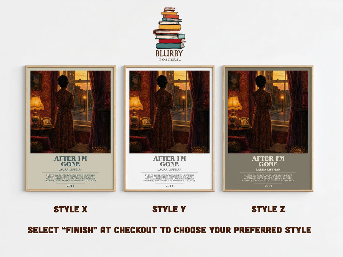 After I'm Gone bookish print in frame leaning in hallway – crime wall art (mockup)