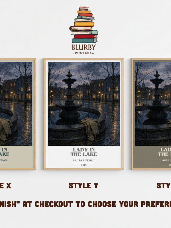 Lady in the Lake book cover print in frame leaning in hallway – crime wall art