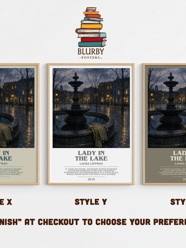 Lady in the Lake bookish print in frame leaning in hallway – crime wall art