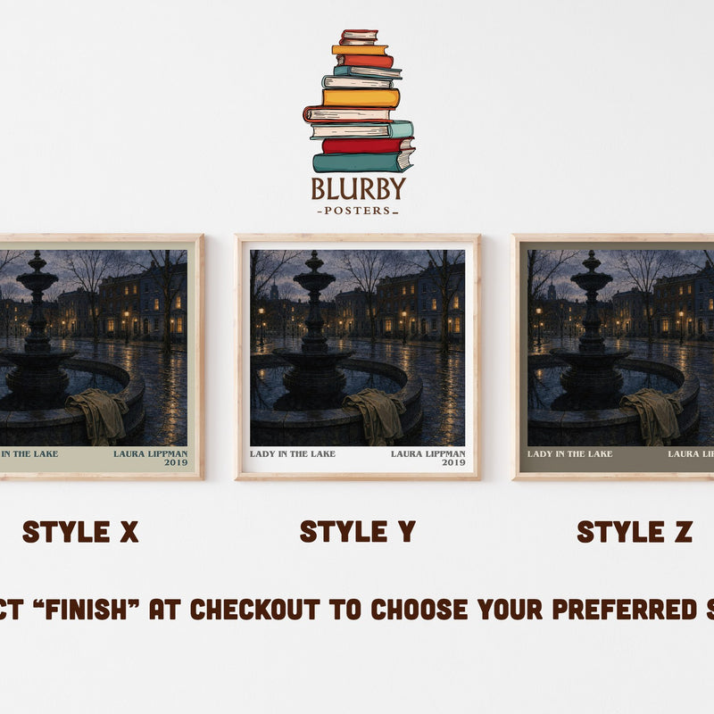Lady in the Lake literary print in frame leaning in hallway – crime wall art