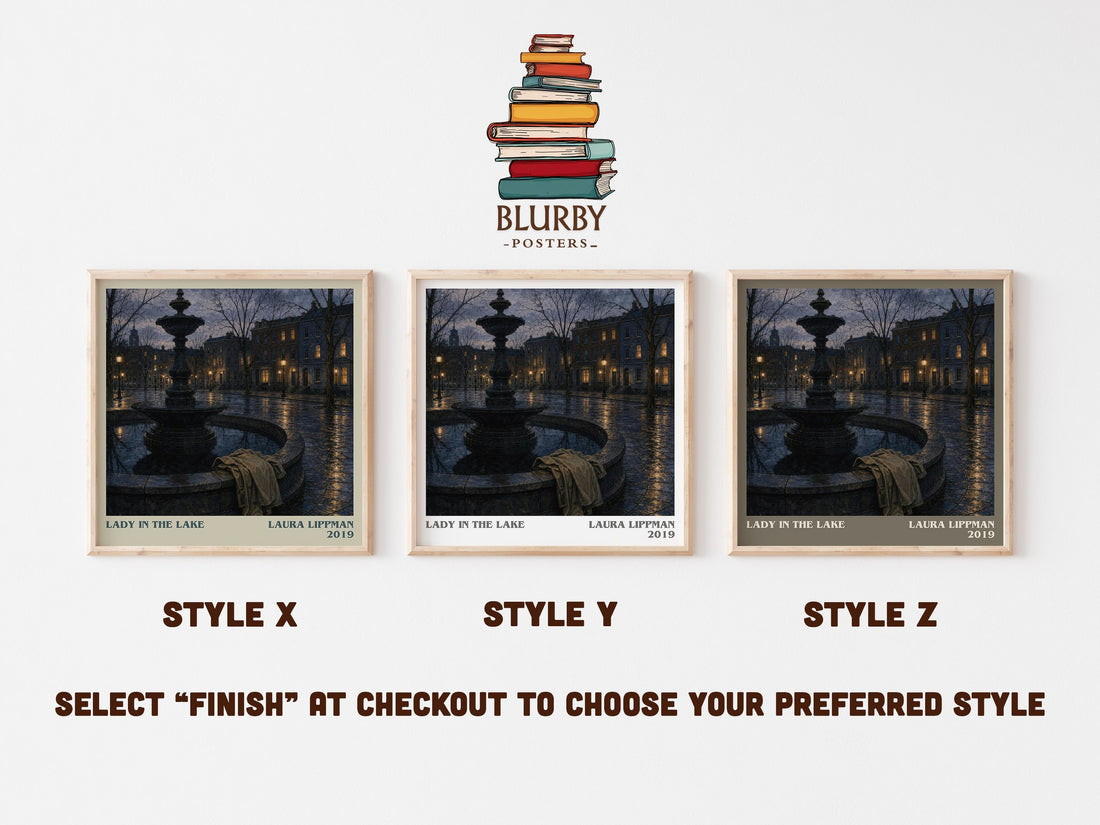 Lady in the Lake literary print in frame leaning in hallway – crime wall art (mockup)