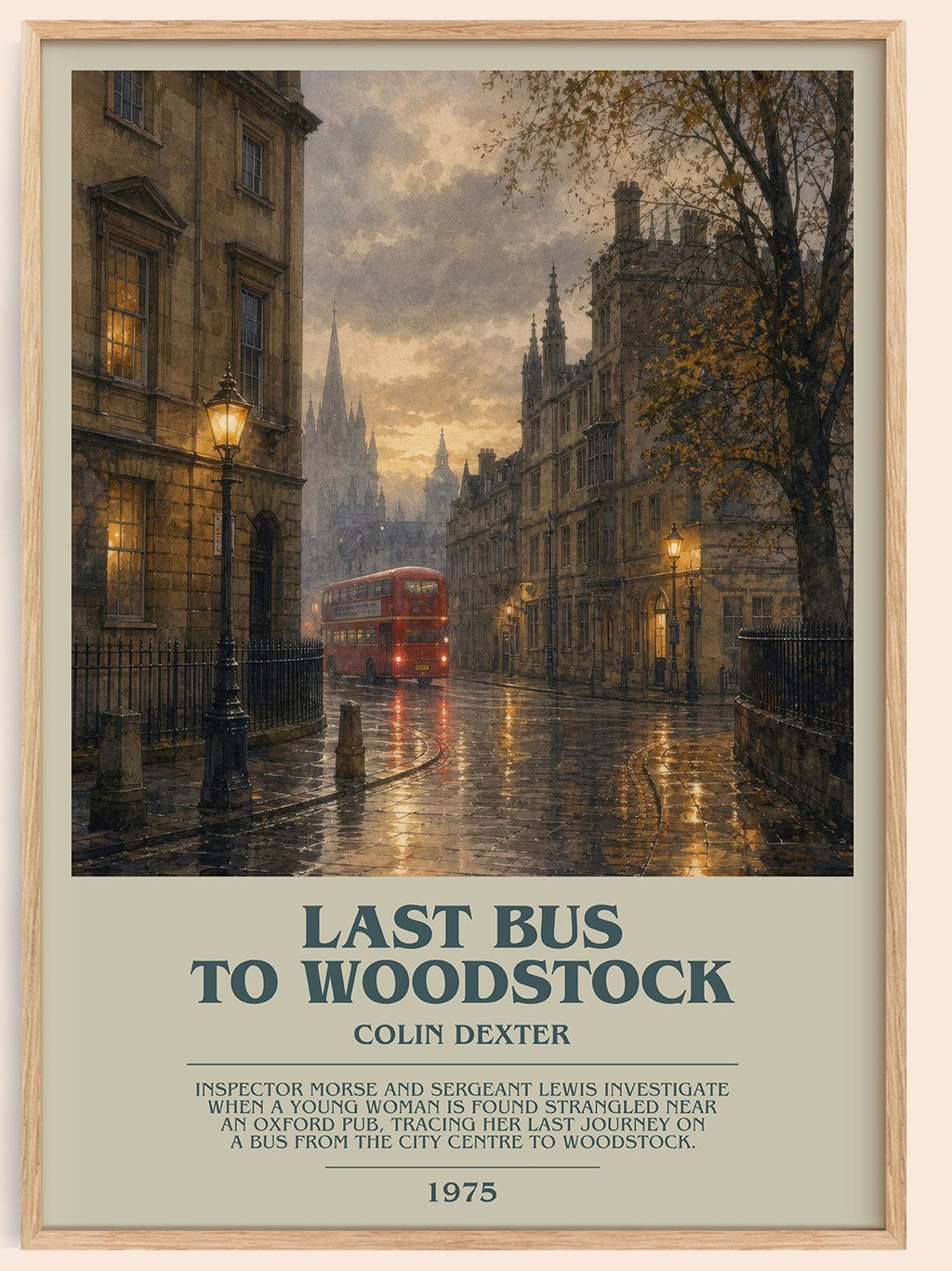 Last Bus to Woodstock bookish book poster by Colin Dexter – framed literary art print