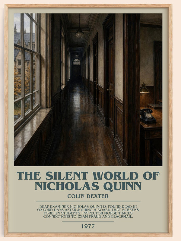 The Silent World of Nicholas Quinn bookish book poster by Colin Dexter – framed literary art print