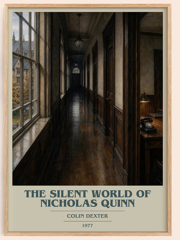 The Silent World of Nicholas Quinn book cover book poster by Colin Dexter – framed literary art print
