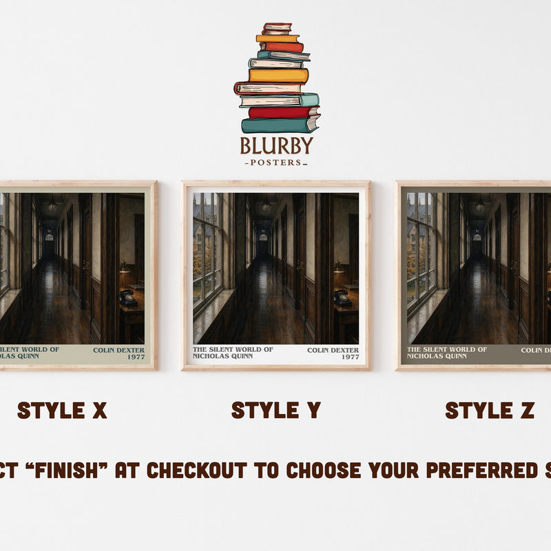The Silent World of Nicholas Quinn literary print in frame leaning in hallway – crime wall art