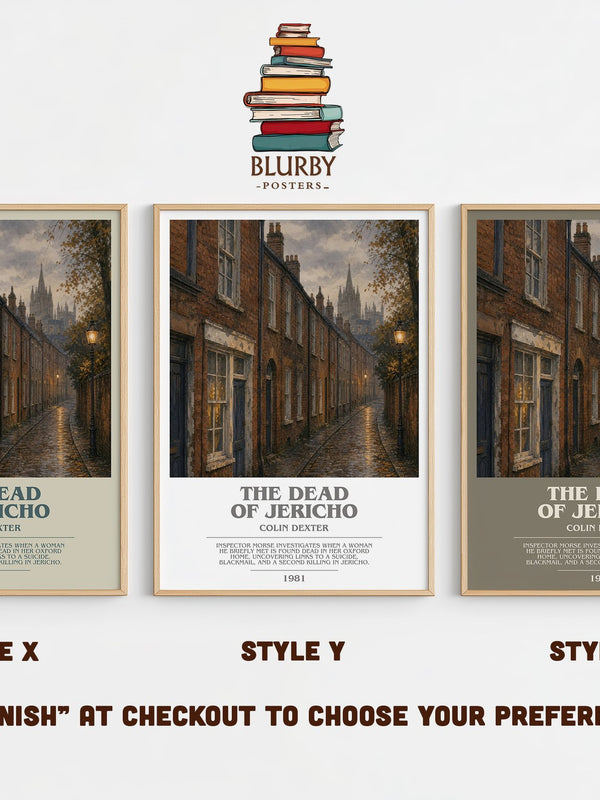 The Dead of Jericho bookish print in frame leaning in hallway – crime wall art