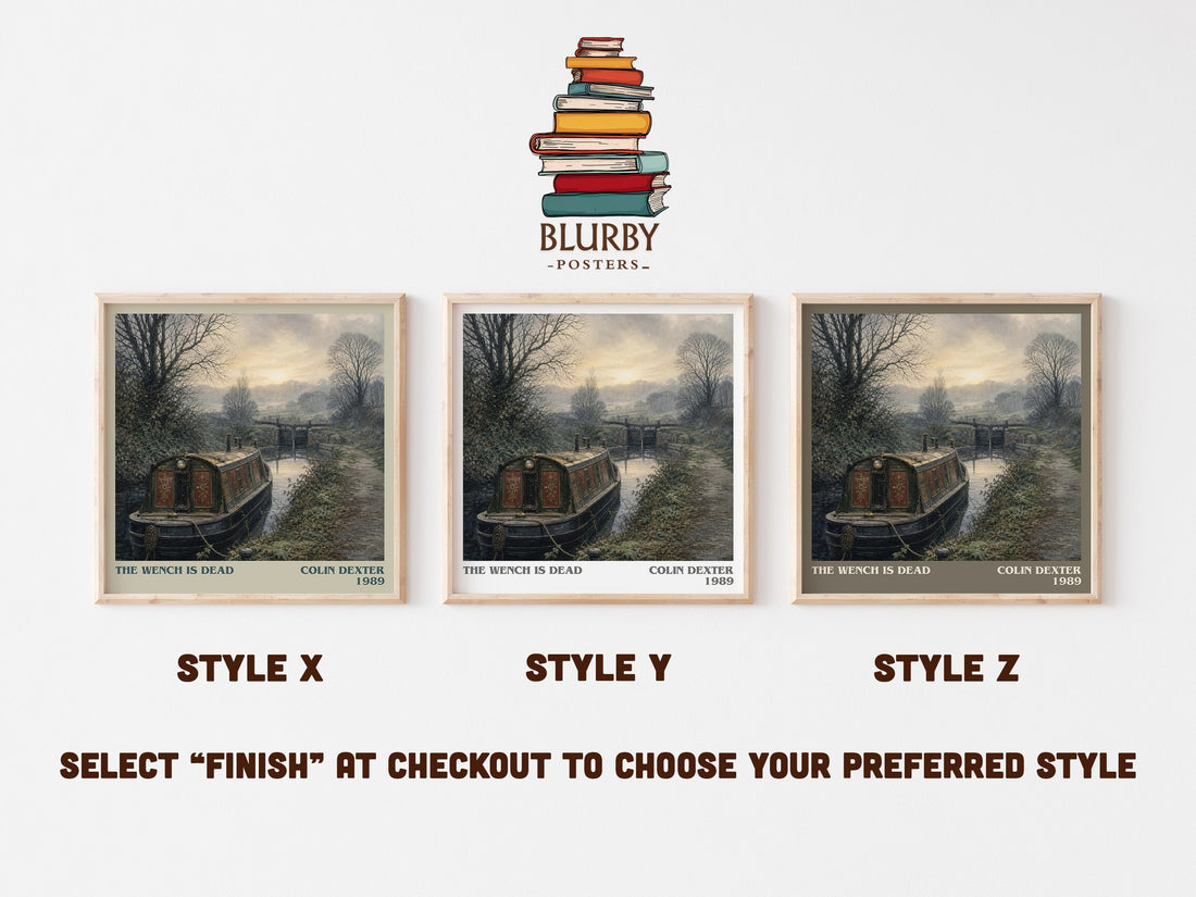 The Wench Is Dead literary print in frame leaning in hallway – crime wall art (mockup)