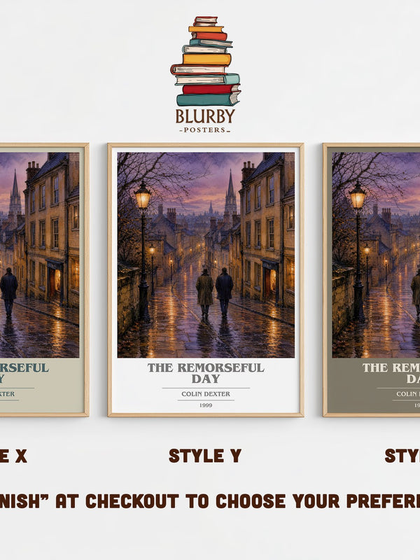 The Remorseful Day book cover print in frame leaning in hallway – crime wall art