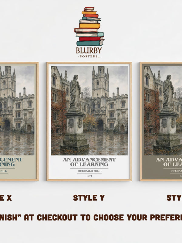 An Advancement of Learning book cover print in frame leaning in hallway – crime wall art