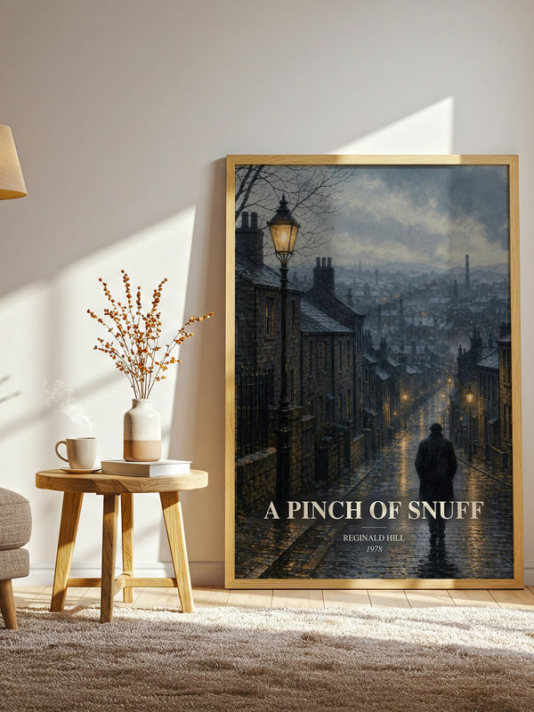 A Pinch of Snuff watercolour print in frame leaning in hallway – crime wall art