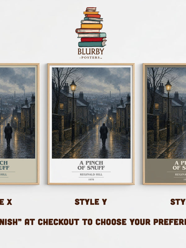 A Pinch of Snuff book cover print in frame leaning in hallway – crime wall art
