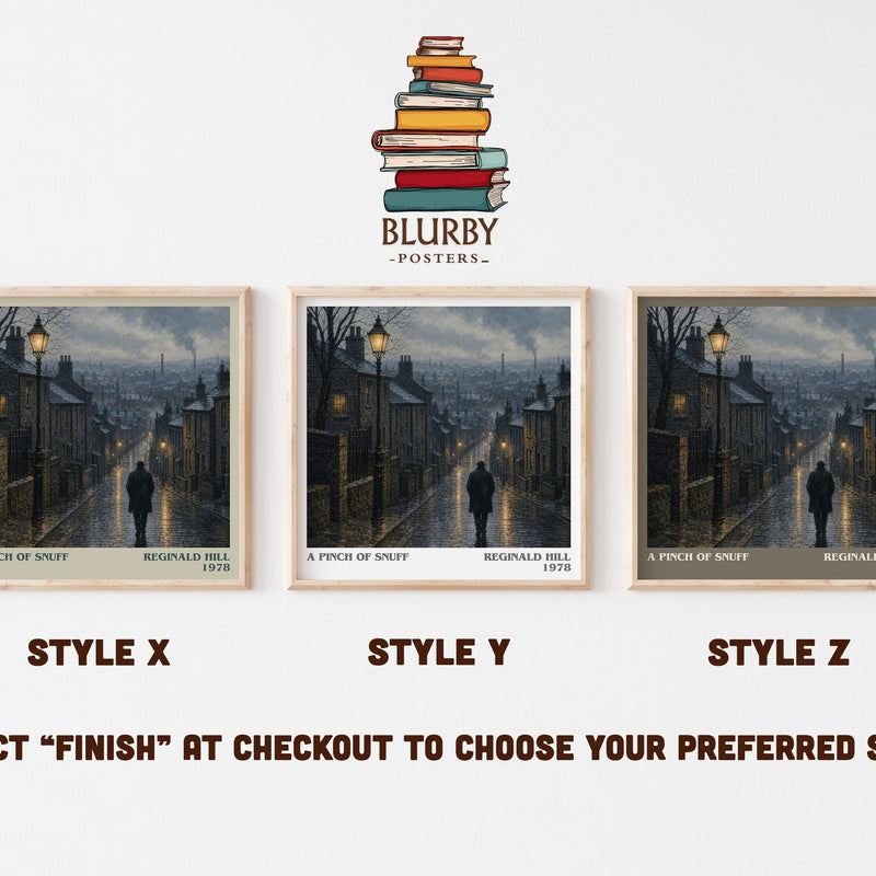 A Pinch of Snuff literary print in frame leaning in hallway – crime wall art