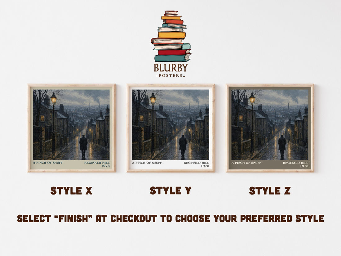 A Pinch of Snuff literary print in frame leaning in hallway – crime wall art (mockup)