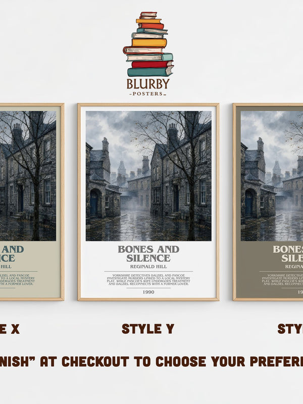 Bones and Silence bookish print in frame leaning in hallway – crime wall art
