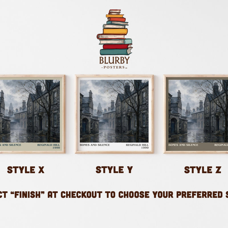 Bones and Silence literary print in frame leaning in hallway – crime wall art