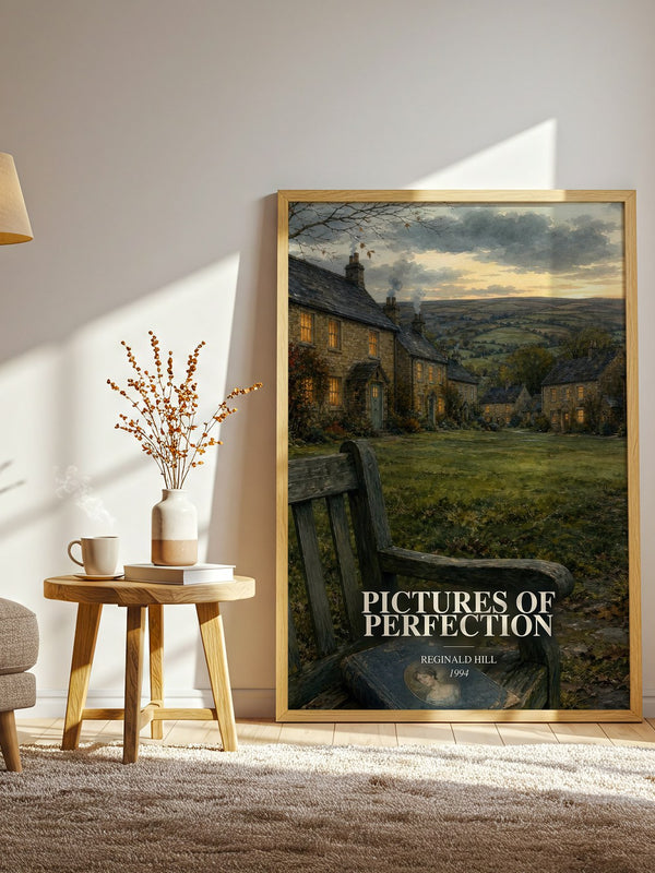 Pictures of Perfection watercolour print in frame leaning in hallway – crime wall art