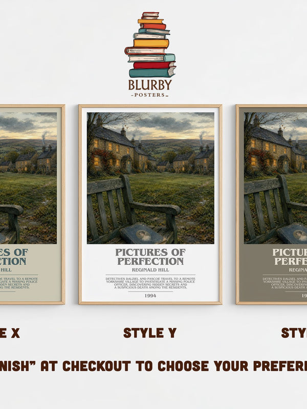 Pictures of Perfection bookish print in frame leaning in hallway – crime wall art