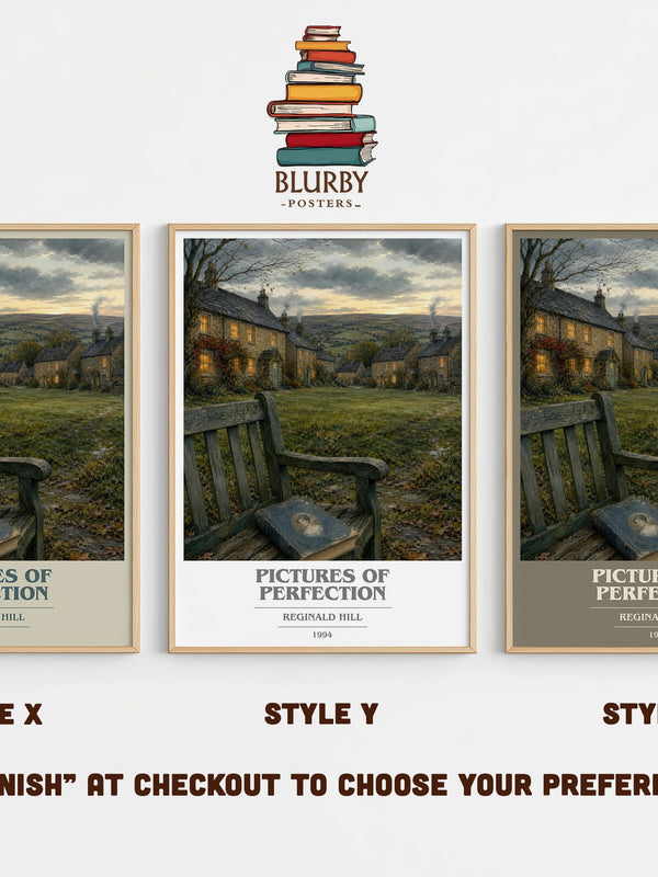 Pictures of Perfection book cover print in frame leaning in hallway – crime wall art