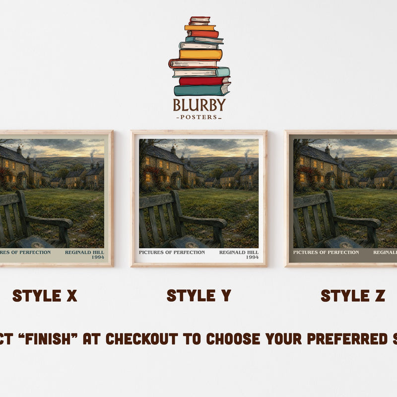Pictures of Perfection literary print in frame leaning in hallway – crime wall art