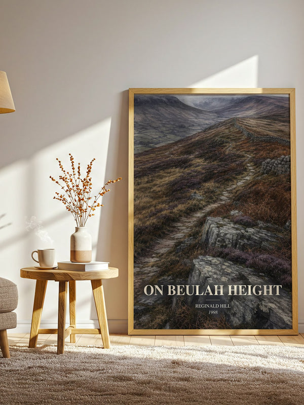 On Beulah Height watercolour print in frame leaning in hallway – crime wall art