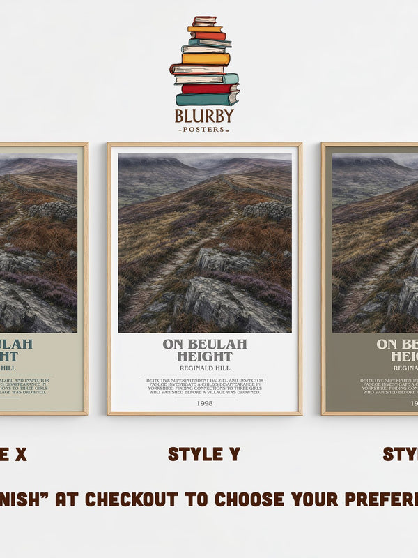 On Beulah Height bookish print in frame leaning in hallway – crime wall art