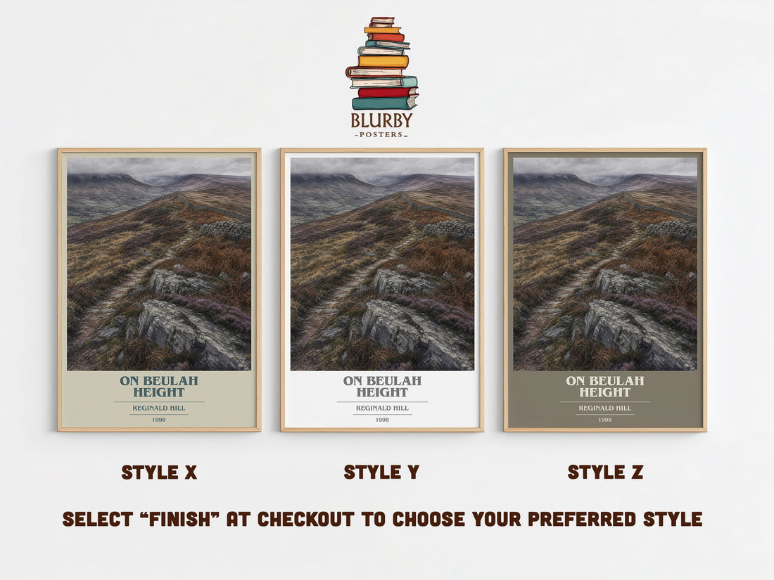 On Beulah Height book cover print in frame leaning in hallway – crime wall art (mockup)